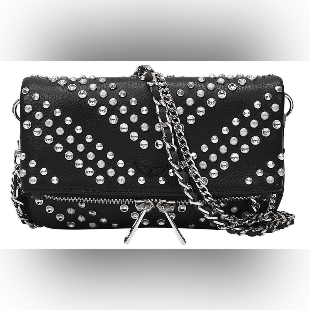 Zadig and Voltaire Leather Mini Rock Stud Clutch Crossover Purse Shoulder Bag